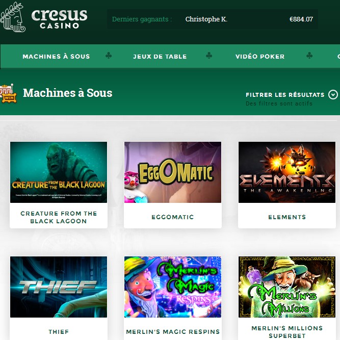 Machines à sous Netent sur Cresus Casino