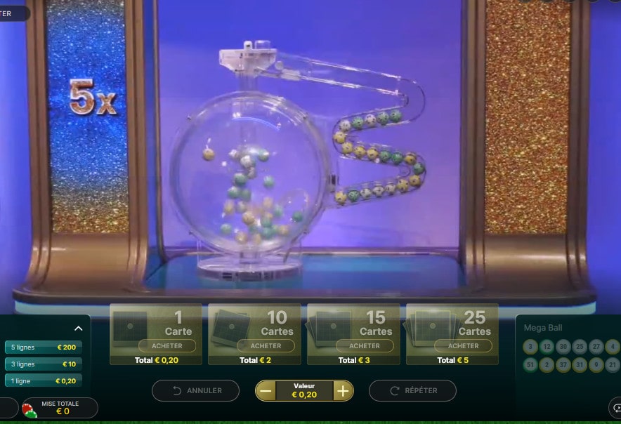 Megaball est un jeu de keno en live et de loto