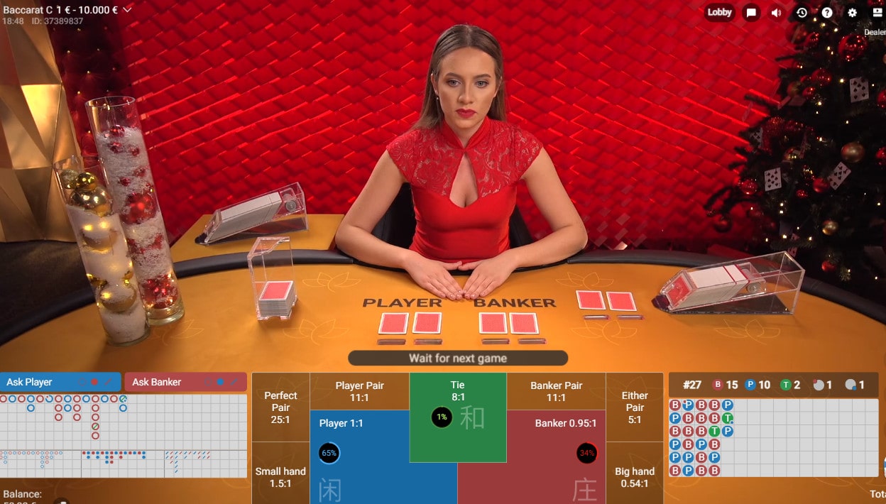 Croupière en direct du jeu de baccarat en live de Pragmatic Play Live Casino