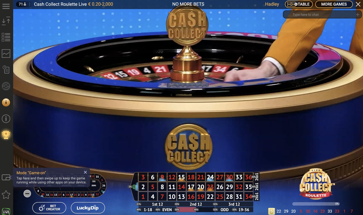 Lancement de la bille de Cash Collect Roulette