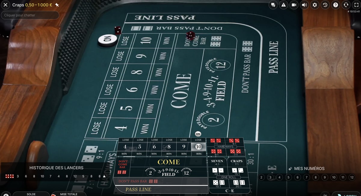 Dés en ligne Craps Live