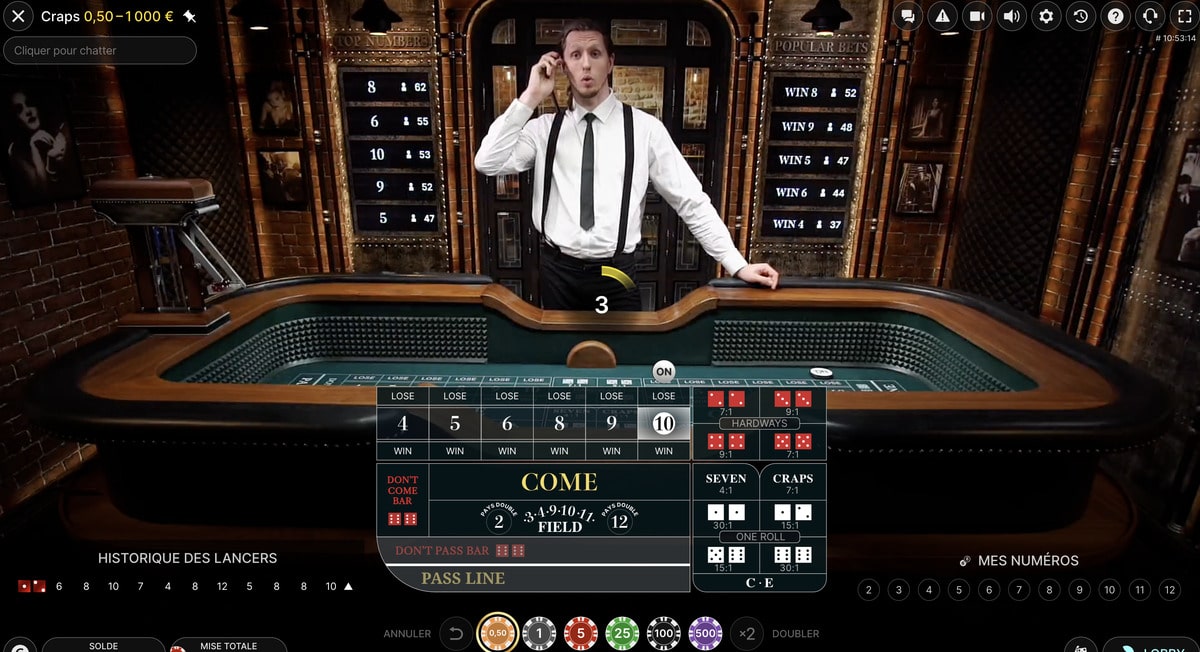 Live Dealer sur Craps Live