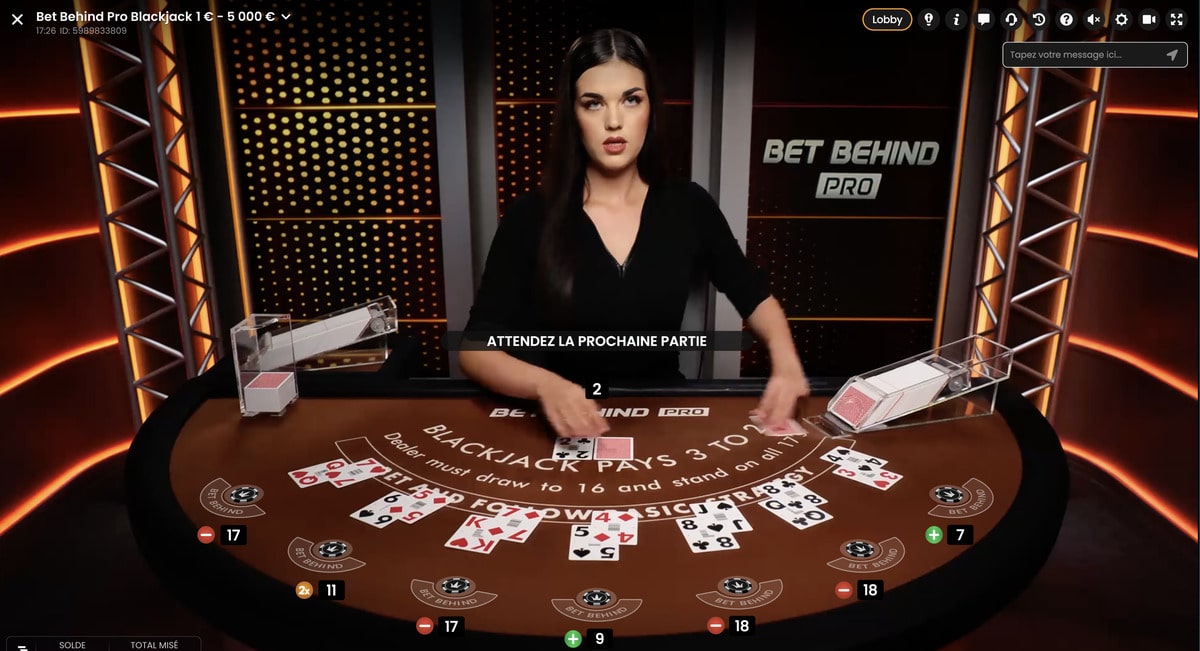 Croupière En Direct Studio Bet Behind Pro Blackjack