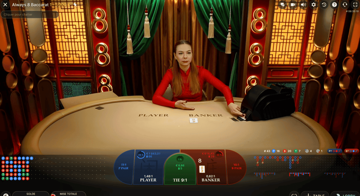 Croupière en Direct sur Always8 Baccarat