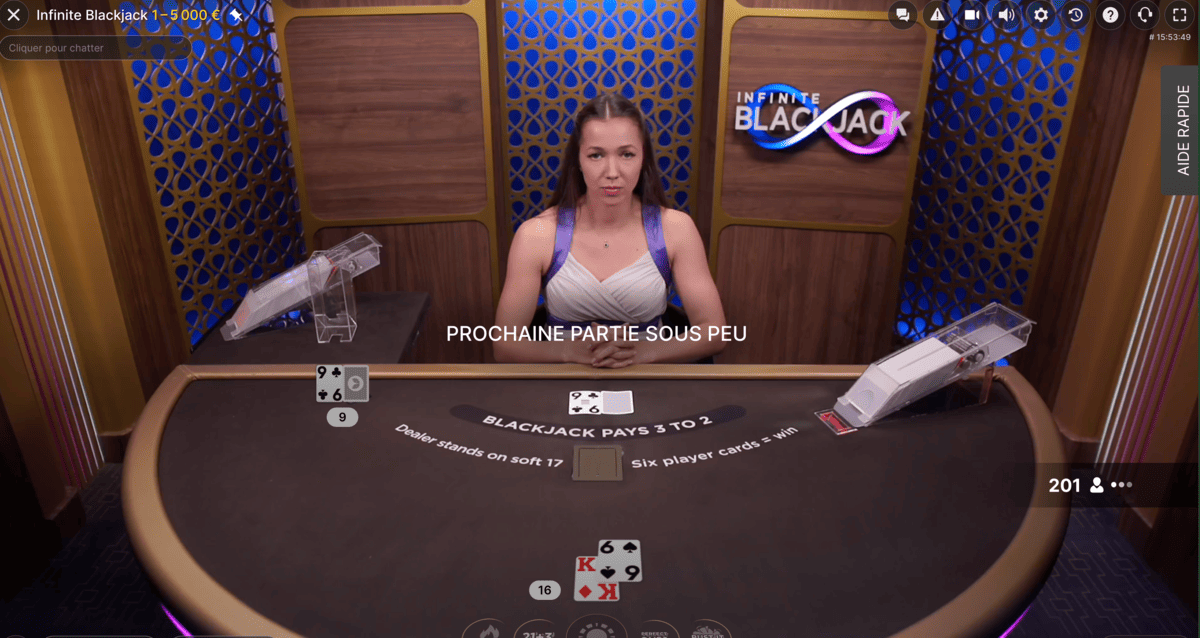 Croupière en live sur Infinite Blackjack