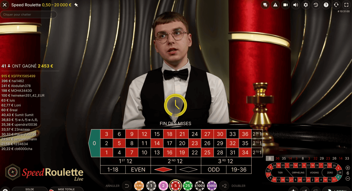 Croupier en Direct sur Speed Roulette