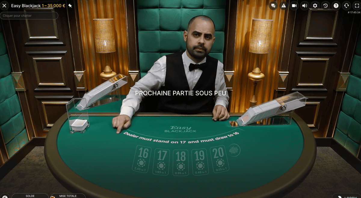 Table d'Easy Blackjack avec croupier en direct