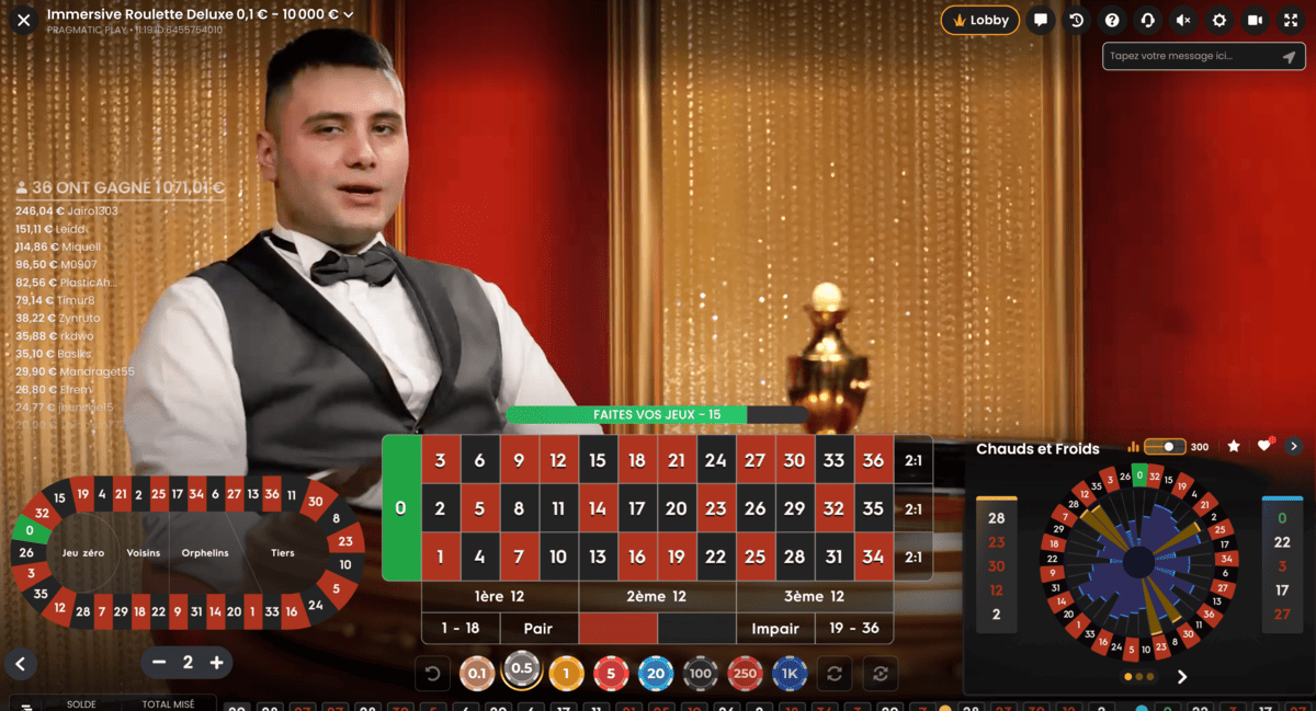 Croupier en Direct sur Immersive Roulette Deluxe