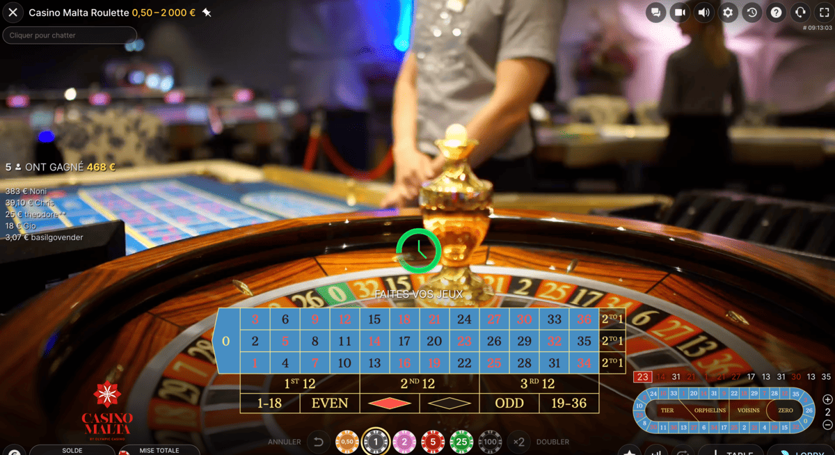 Cylindre du Casino Malta Roulette