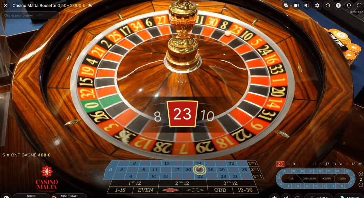 Numero gagnant a la Casino Malta Roulette