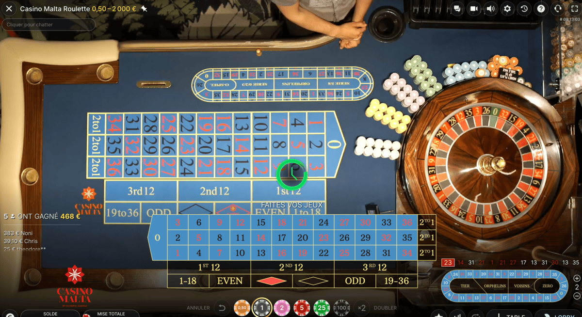 Table du Casino Malta Roulette